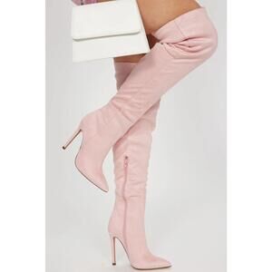 Sending My Location Knee High Heeled Boots - Blush